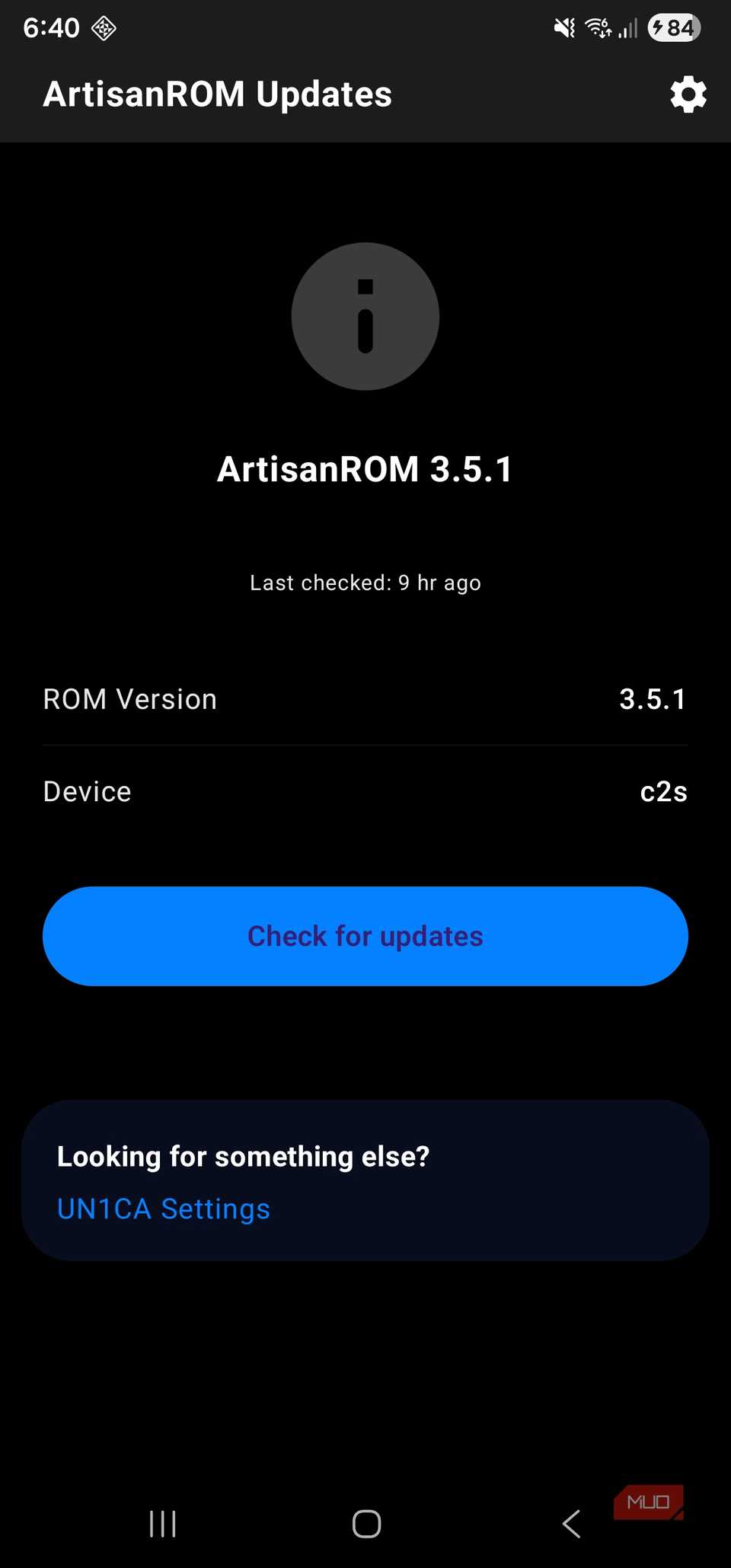 ArtisanROM software updater showing latest version installed