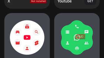 Widget gallery app showcasing home screen widgets for YouTube, WhatsApp, and TikTok in AsWidget
