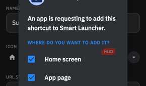 Confirmation dialog asking to add the Subscriptions shortcut to Smart Launcher in AsWidget app