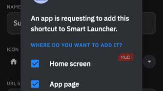 Confirmation dialog asking to add the Subscriptions shortcut to Smart Launcher in AsWidget app
