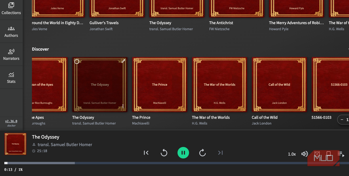 Currently playing file on Audiobookshelf.