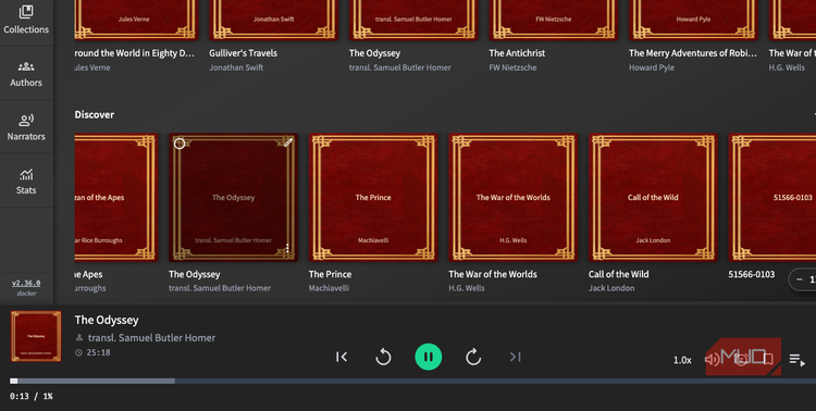 Currently playing file on Audiobookshelf.