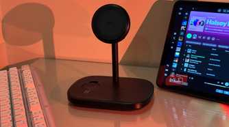 Baseus stand beside iPad showing Spotify Halsey Radio 2