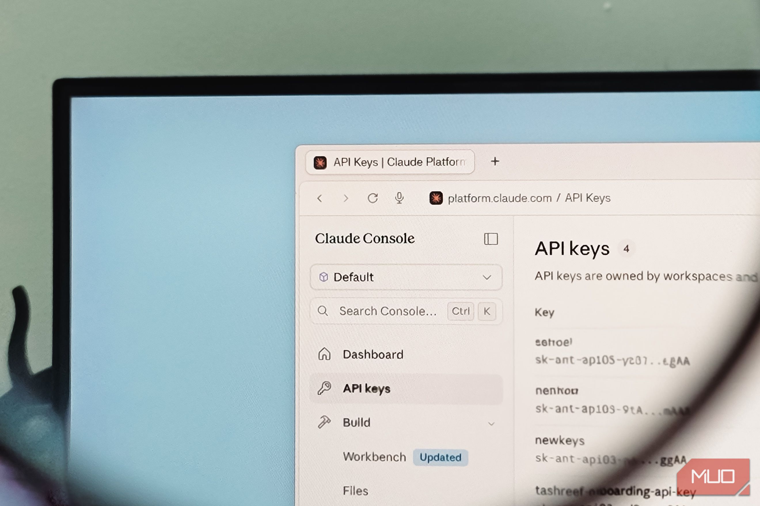 Benq Monitor Displaying Claude Platform Api Keys Management Page