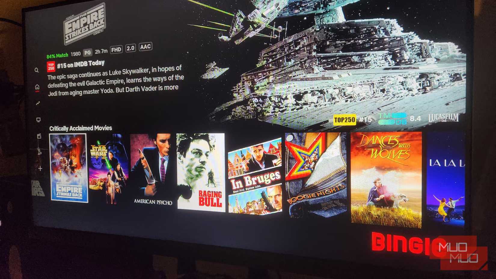 The Bingie Kodi skin home page.