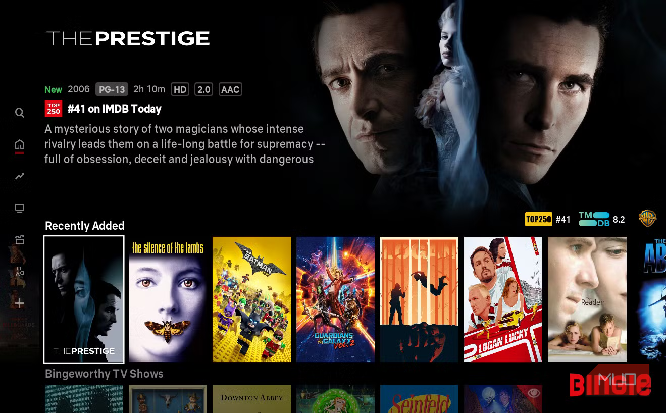The Bingie movie menu.