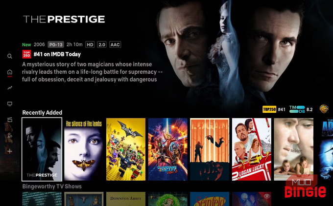 The Bingie movie menu.