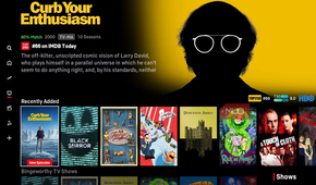 The Bingie TV show menu.