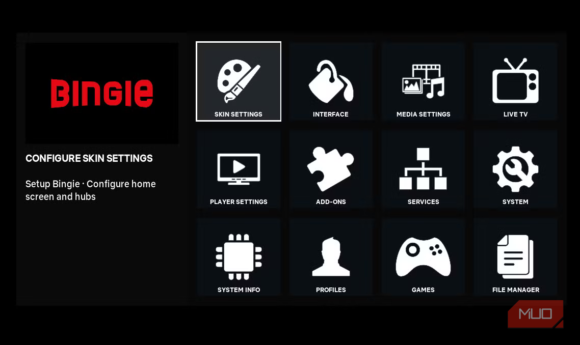 Bingie skin configuration settings.