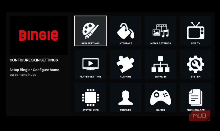 Bingie skin configuration settings.