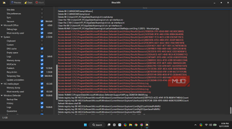 BleachBit showing a bunch of Access Denied error from Windows Defender Scan History in red color amidst other successful deletion.