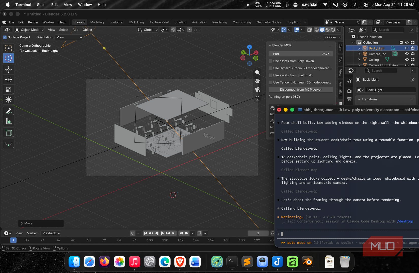 blender running on Mac through Claude MCP
