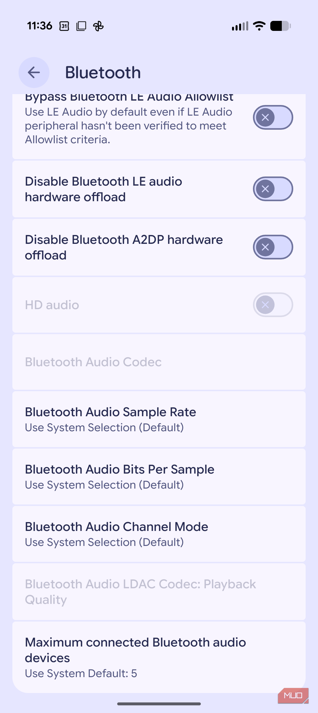 Bluetooth audio LDAC codec grayed out