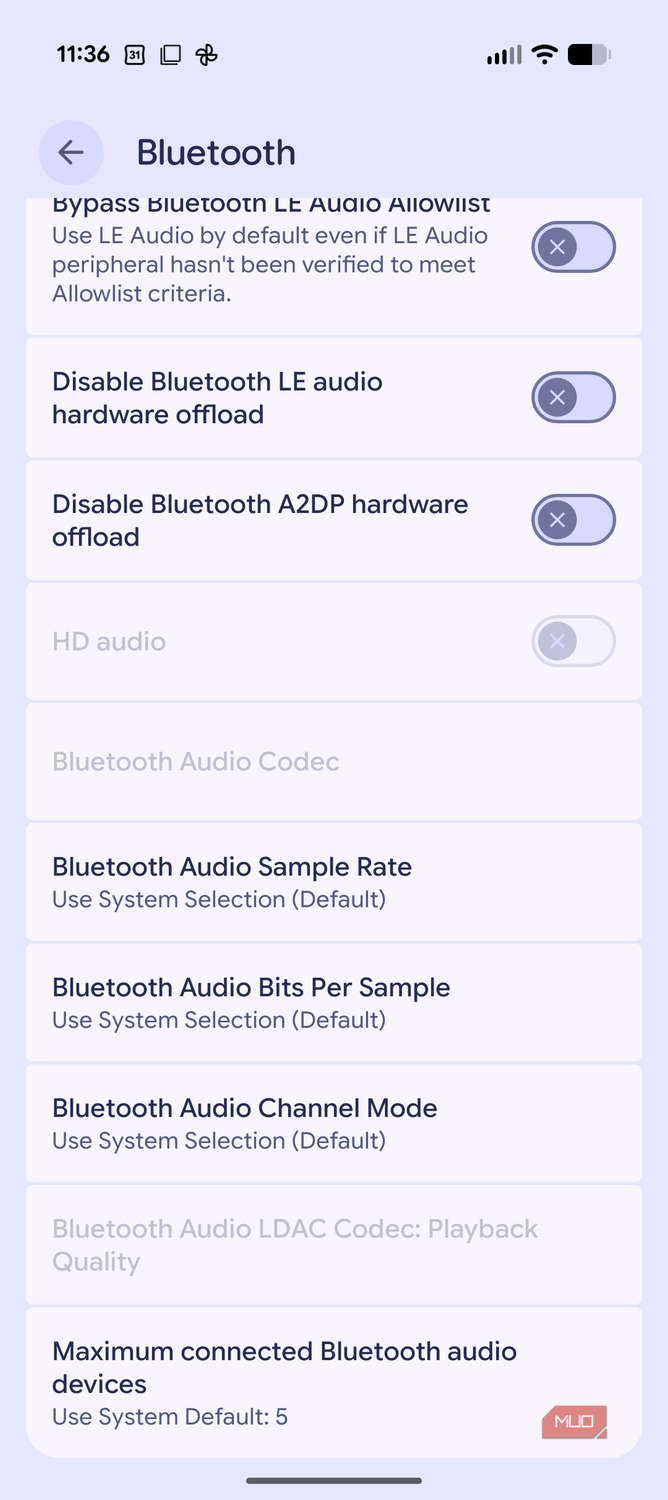 Bluetooth audio LDAC codec grayed out