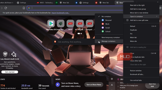 Brave container right-click menu option