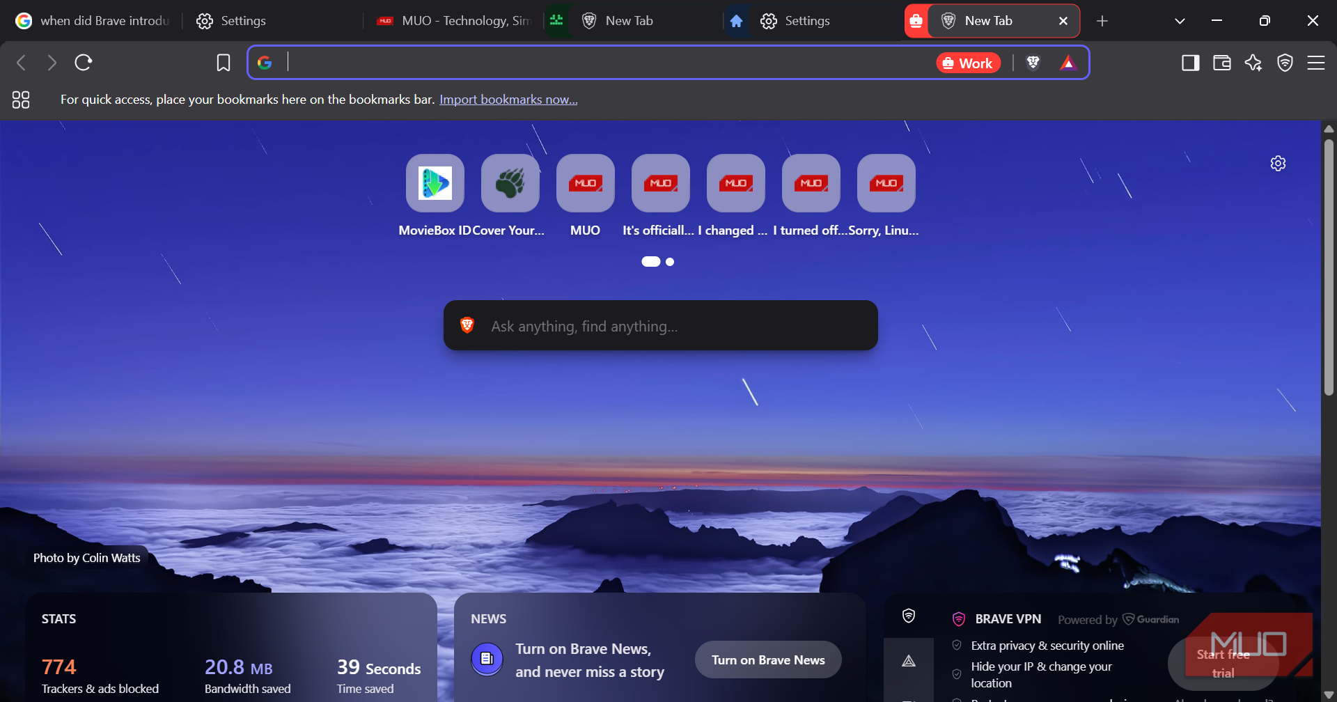Brave open with several Containers