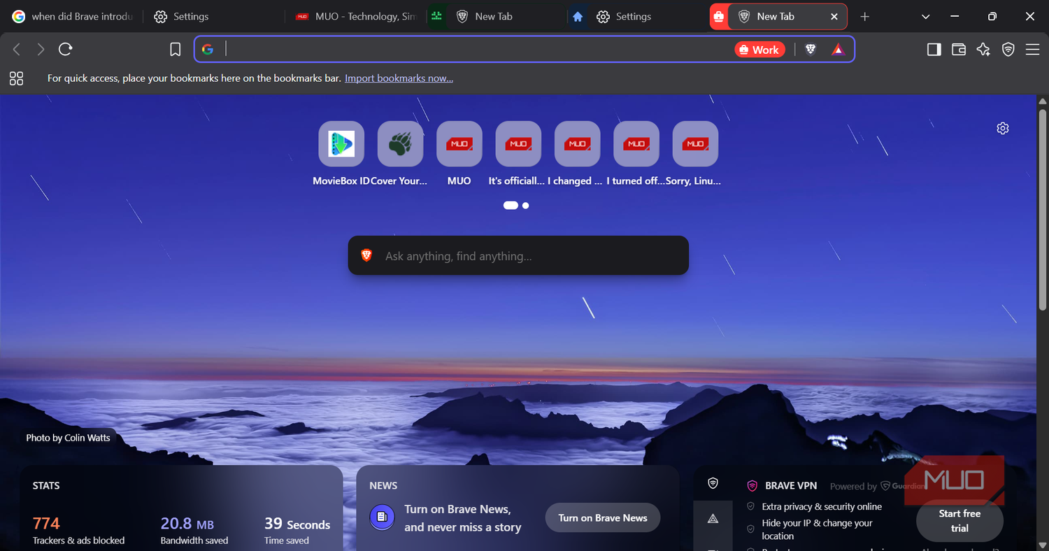 Brave open with several Containers