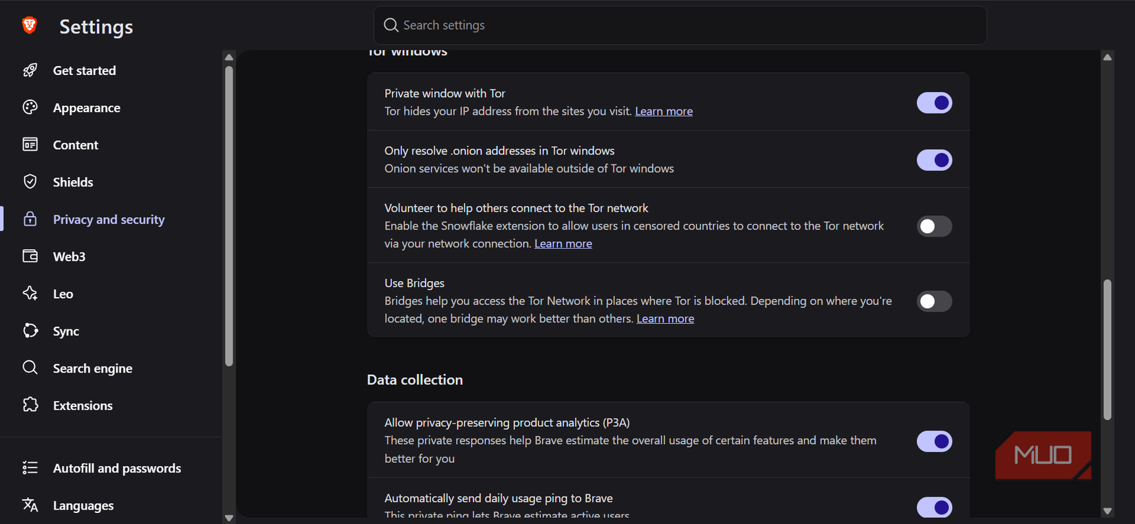 Brave privacy settings