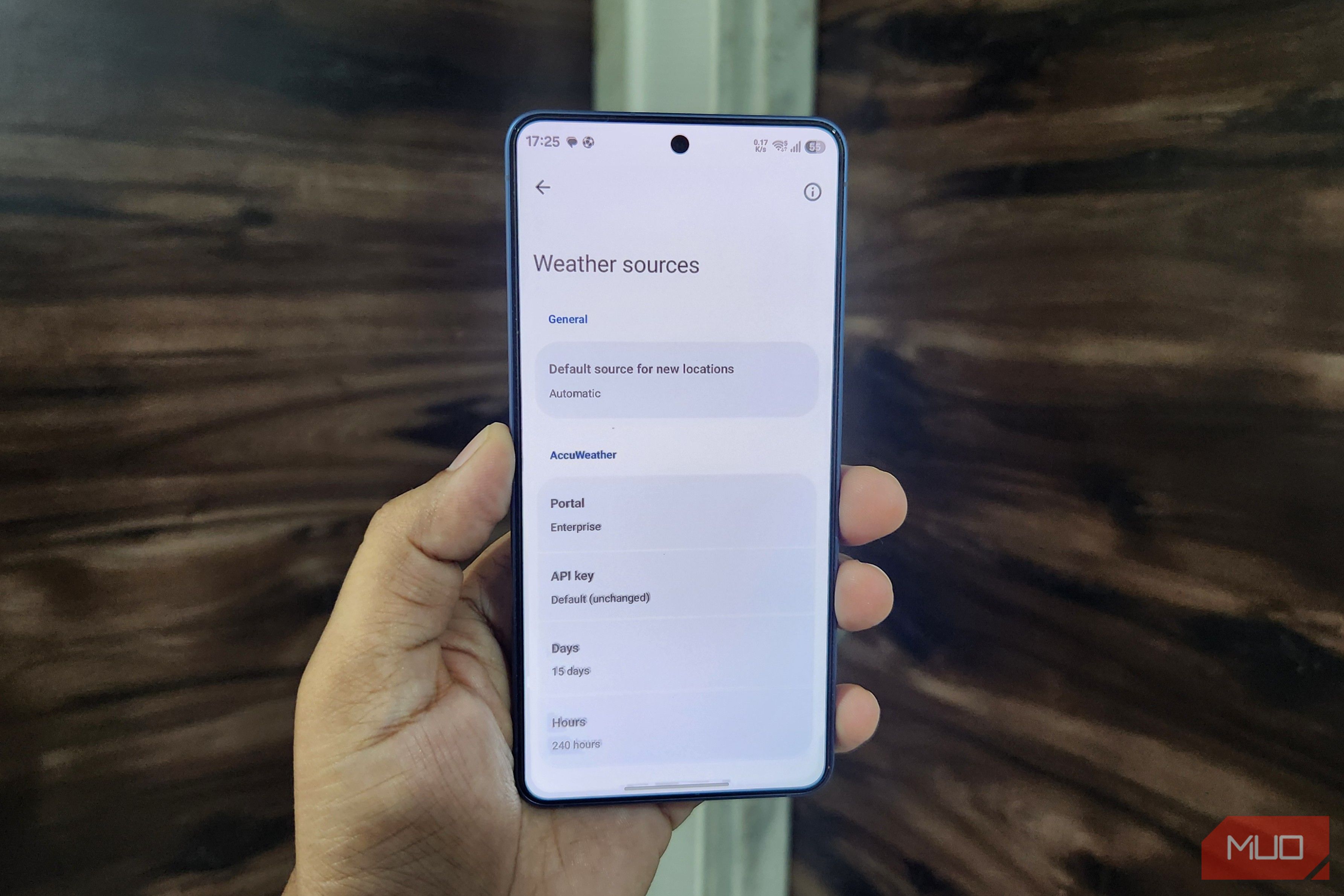 Breezy Weather app source list on Android phone