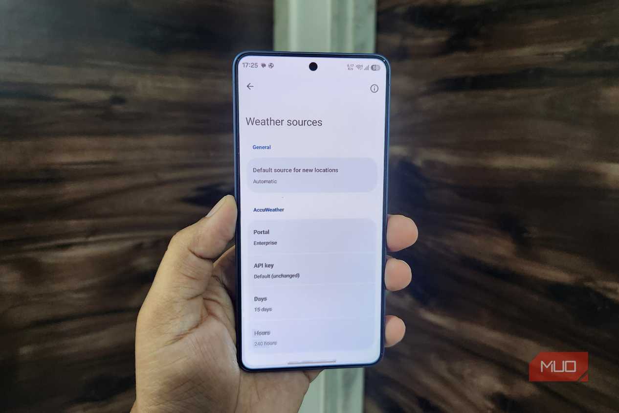 Breezy Weather app source list on Android phone