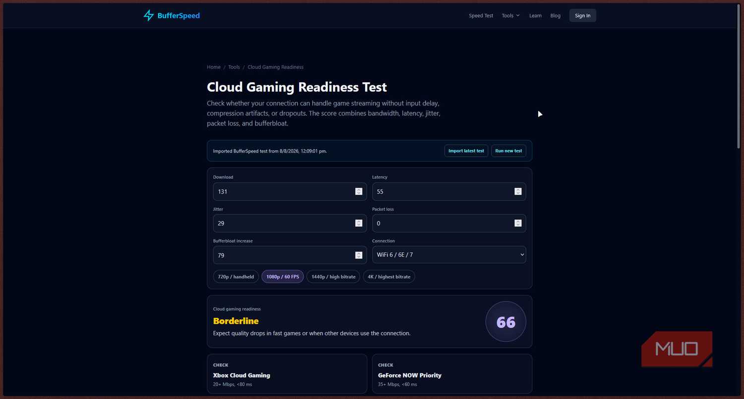Bufferspeed internet gaming readiness test.