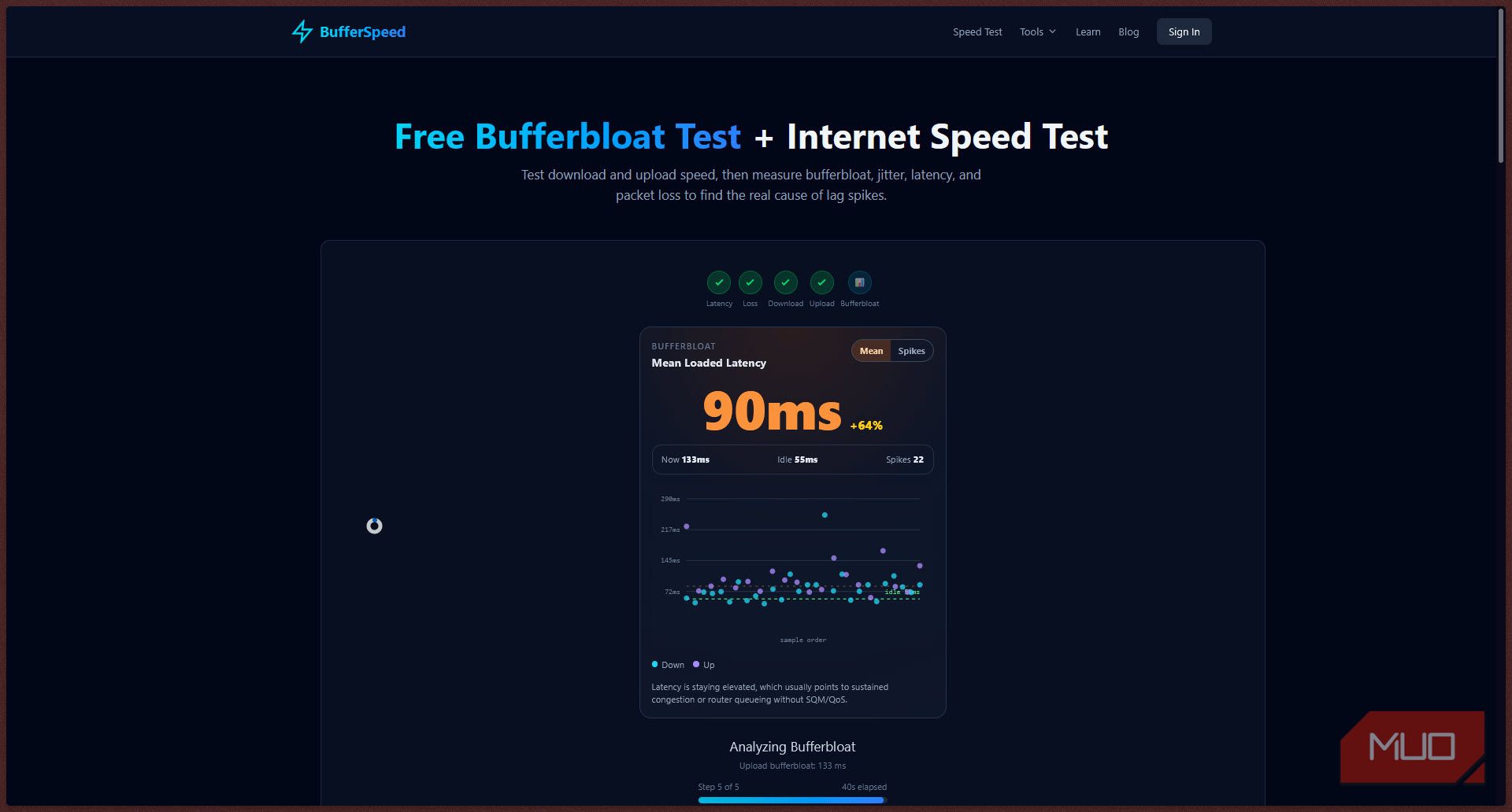 Bufferspeed internet latency test.