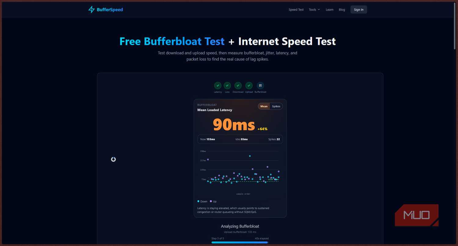 Bufferspeed internet latency test.