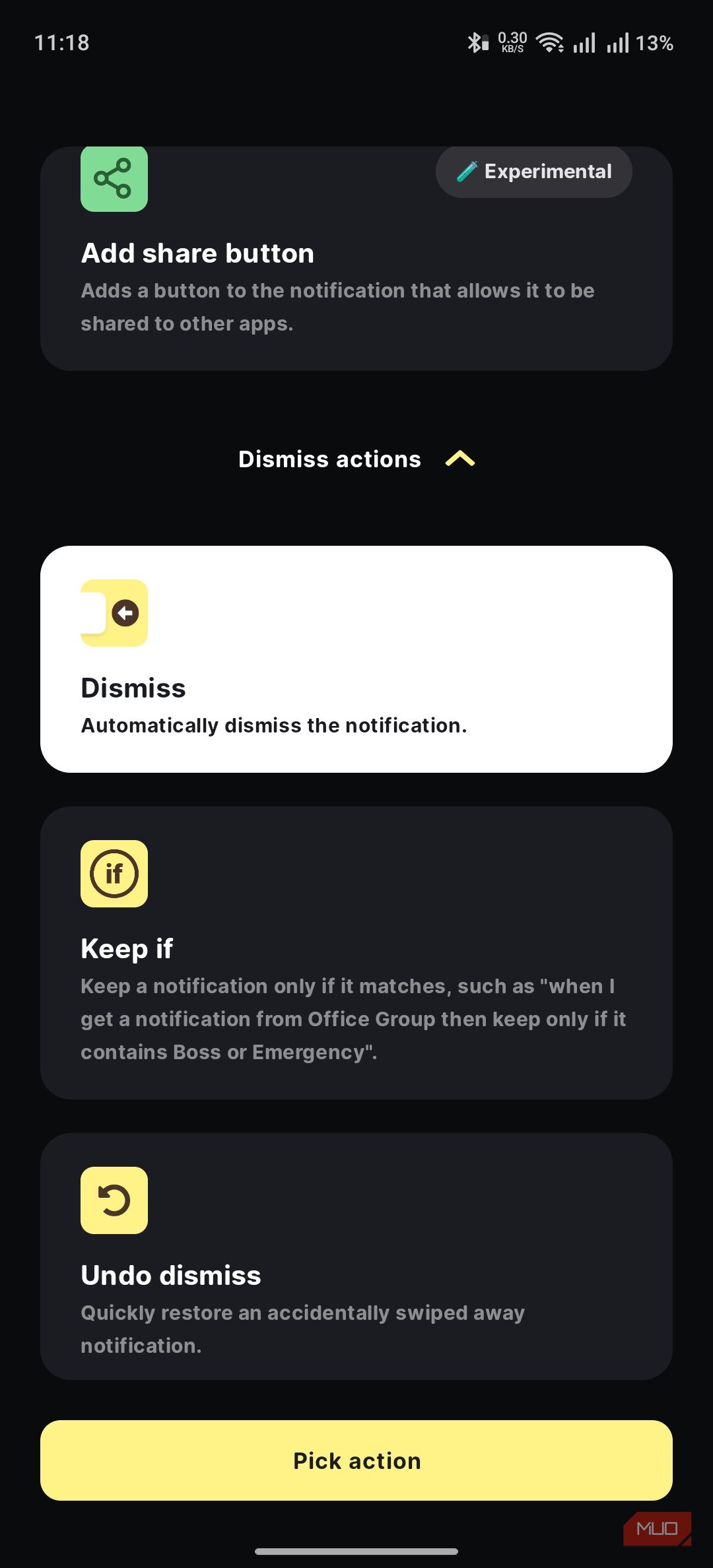 buzzkill showing the interface for picking the action