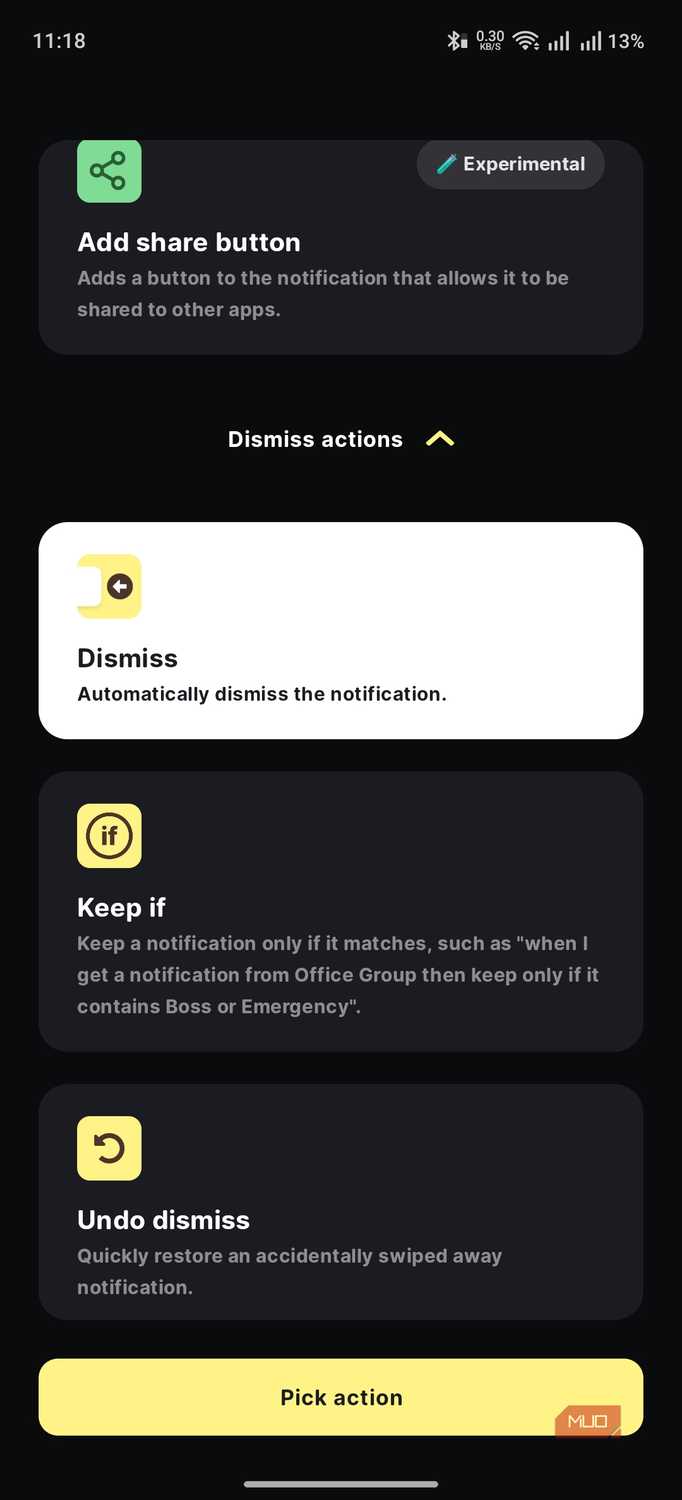 buzzkill showing the interface for picking the action