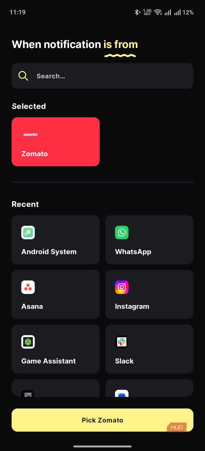 buzzkill showing the option to choose the app