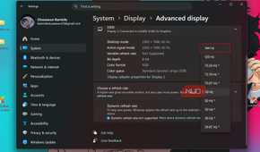 Changing Windows refresh rate in settings