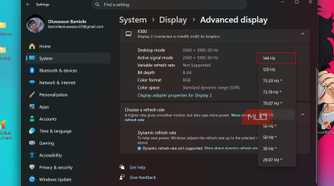 Changing Windows refresh rate in settings