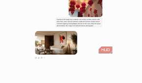 ChatGPT conversation showing an uploaded room with red lanterns, a redesign prompt, and the generated mid-century modern living room