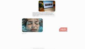 ChatGPT conversation showing an uploaded laptop photo, an underwater portrait prompt, and the generated close-up image of a woman's face underwater