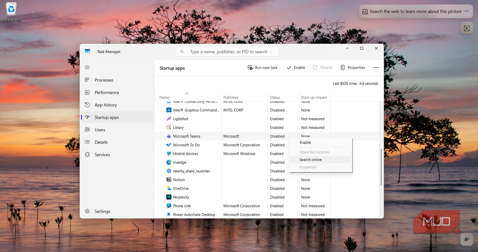 Checking an unfamiliar startup app in Task Manager