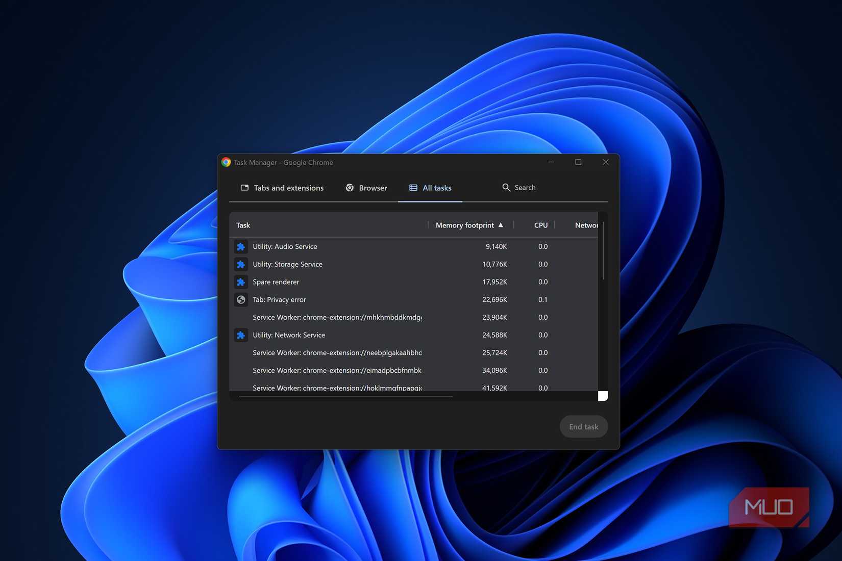 chrome extensions in task manager