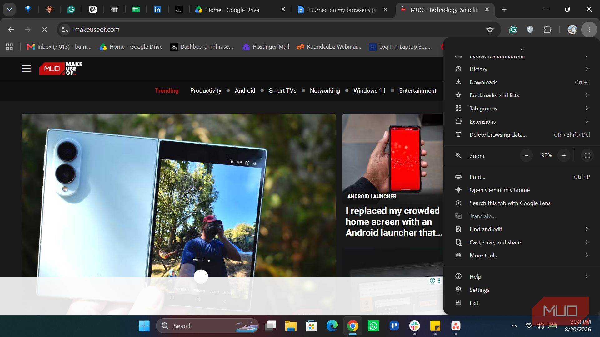 Chrome Menu bar