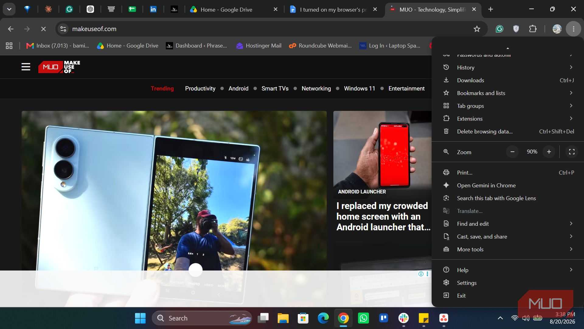 Chrome Menu bar