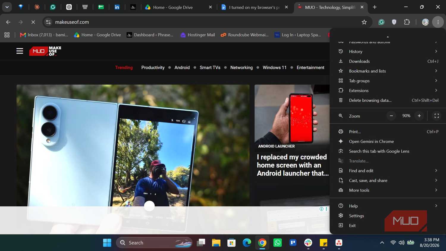 Chrome Menu bar