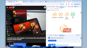 Chrome showing lighthouse test results