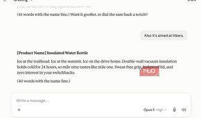 Claude chat where the user adds Also it's aimed at hikers, and the assistant rewrites the description around a trailhead, summit, and switchbacks