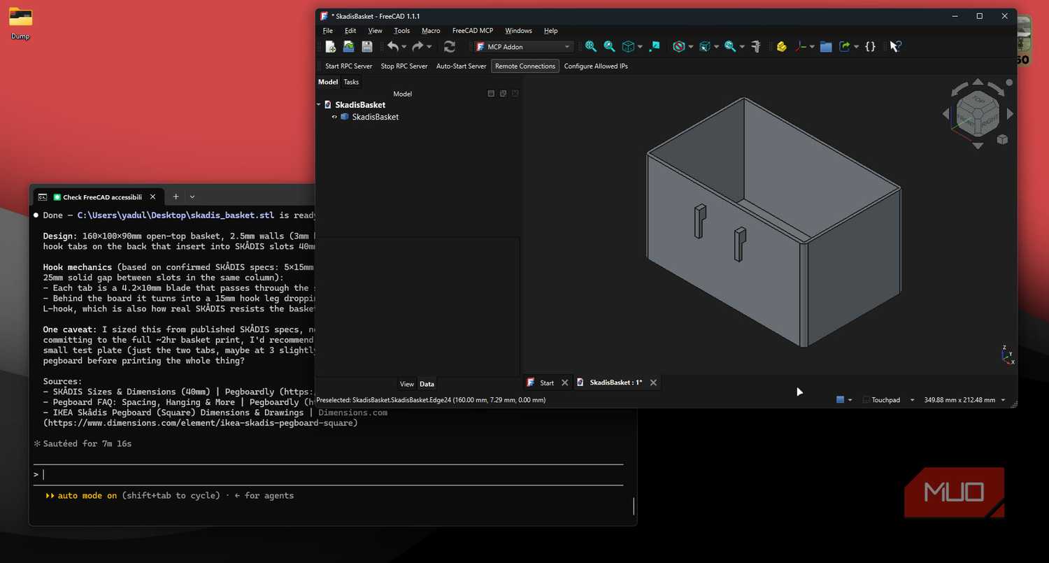 Claude Code after designing part in FreeCAD.