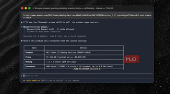 Claude Code and Firecrawl showing scraping data from Amazon