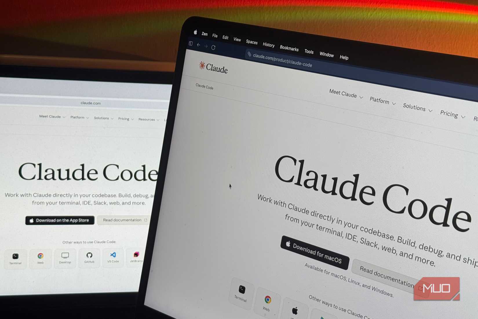 Claude Code page on MacBook and iPad