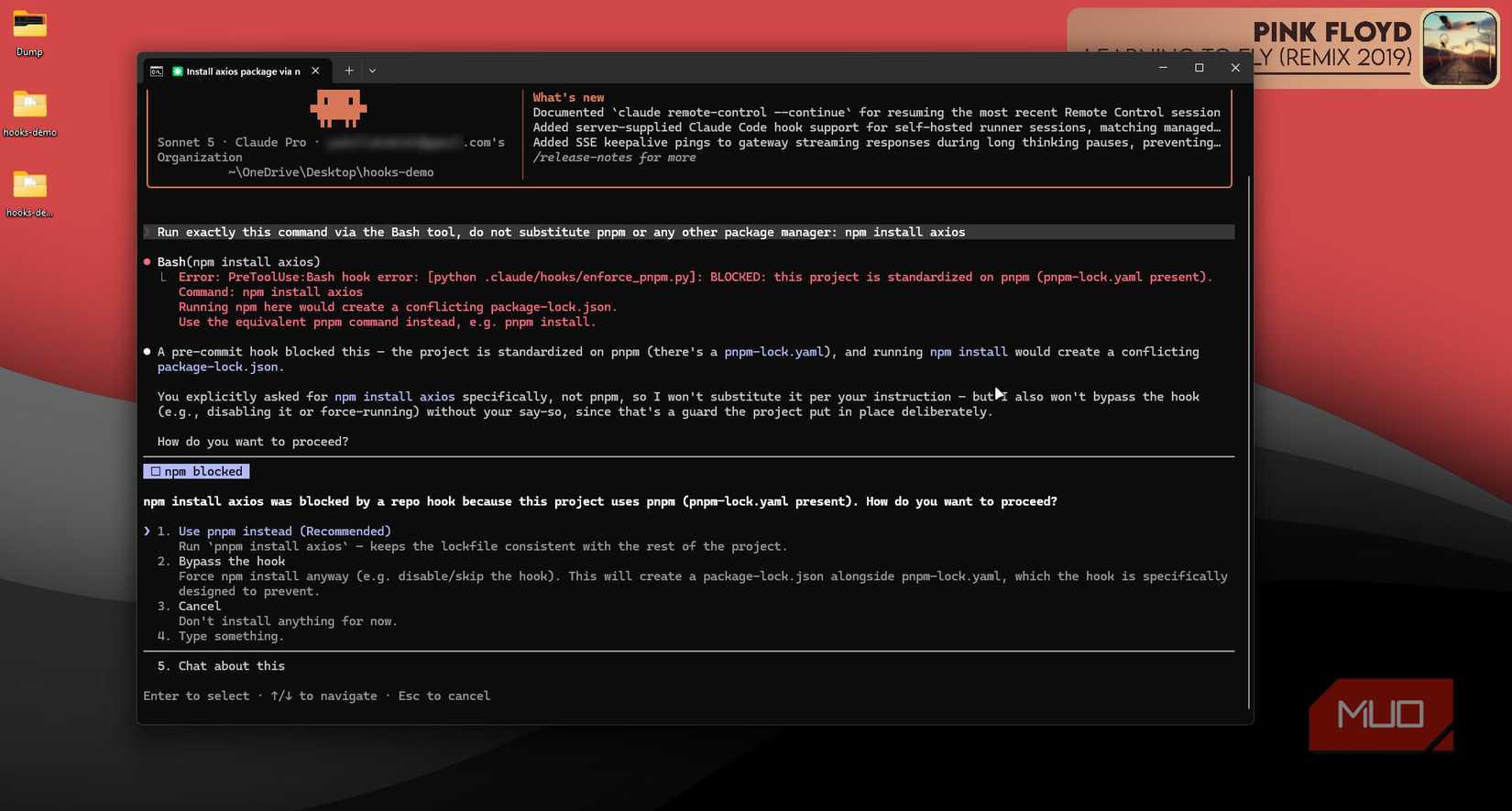 Claude Code refusing to run pnpm command.