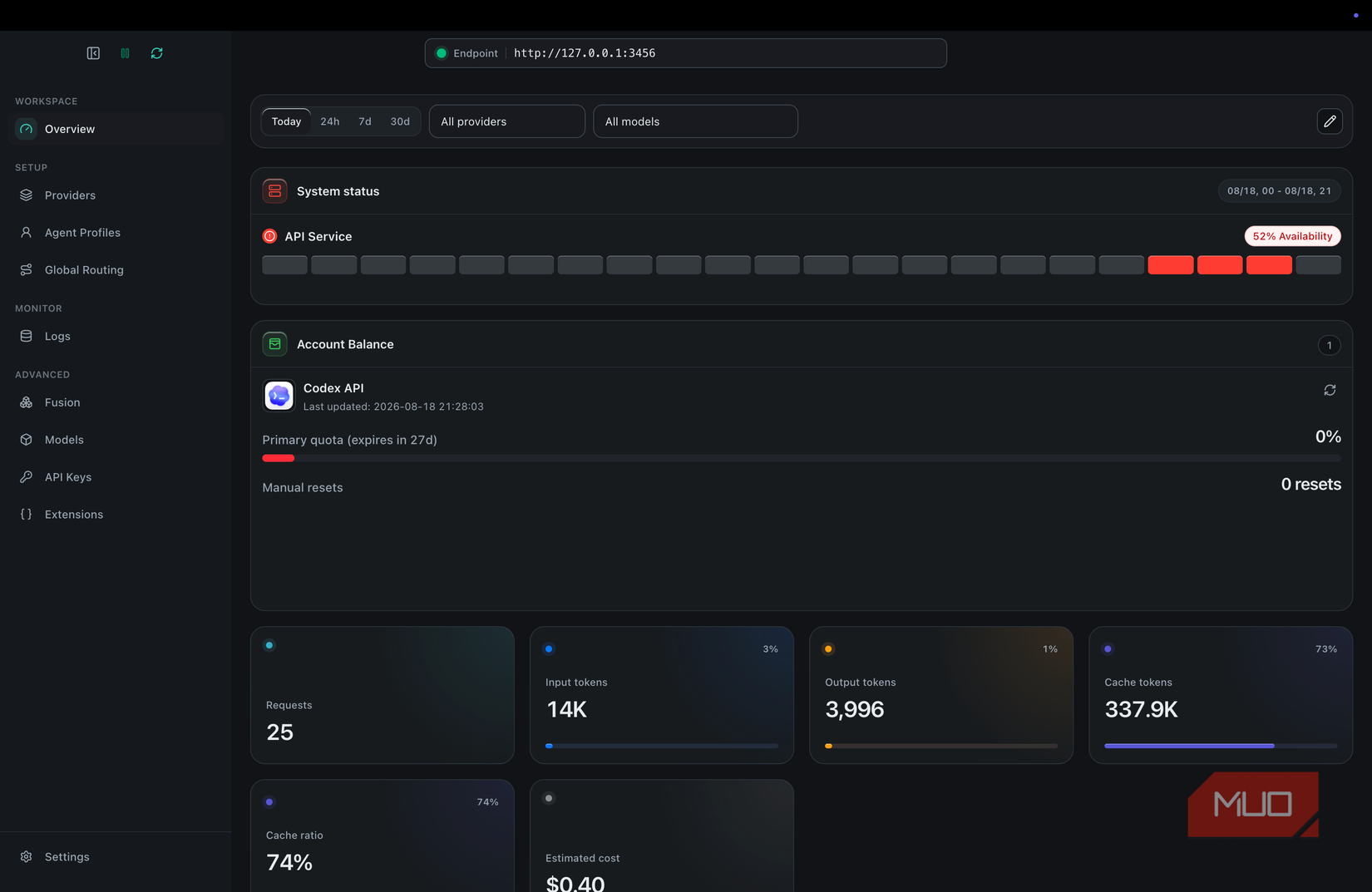 Claude Code Router showing the main interface with usage overview