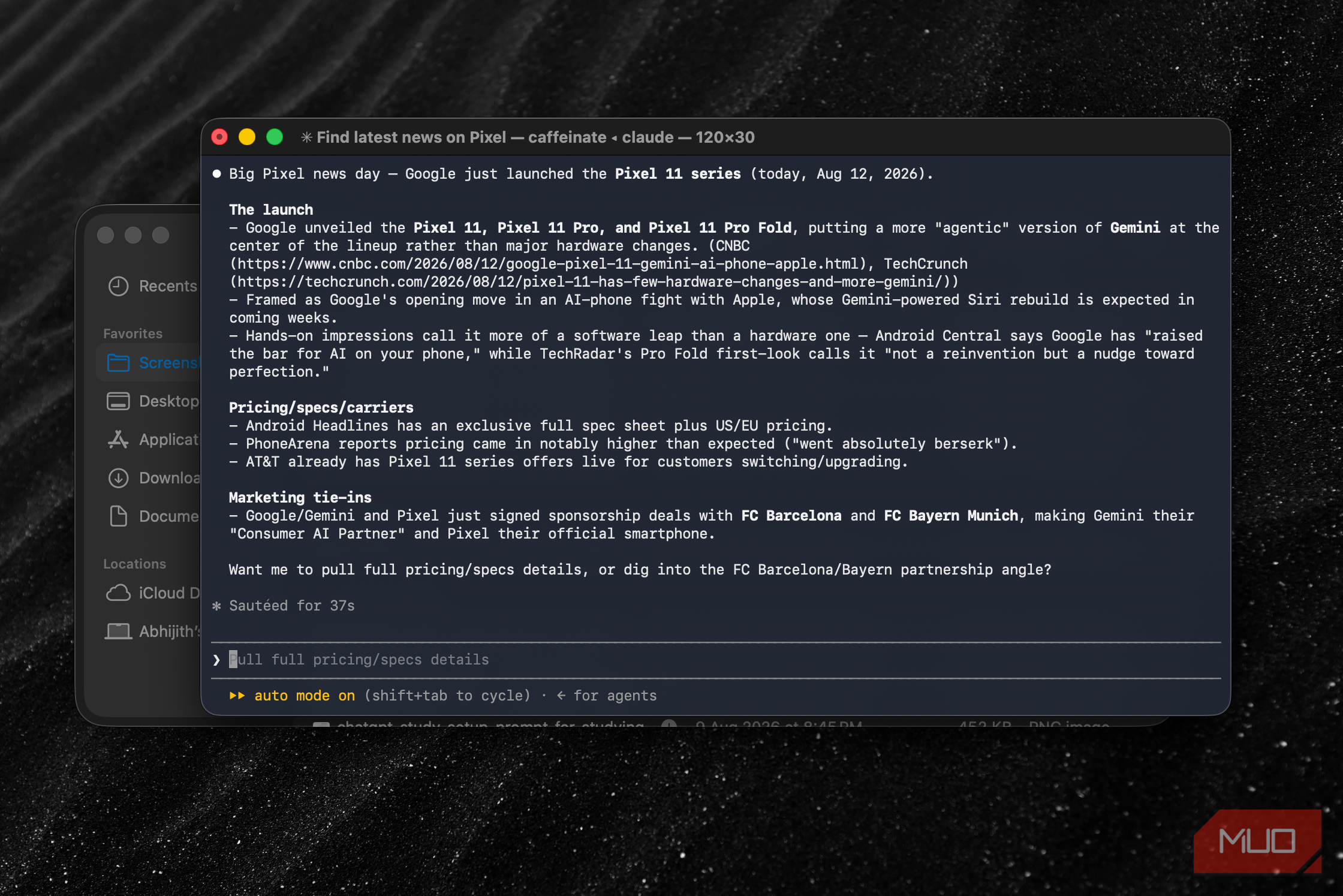 Claude Code showing the results of a search using Firecrawl
