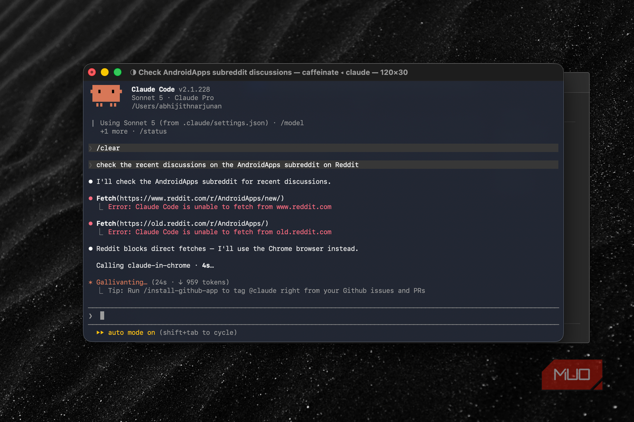 Claude Code showing the web fetch results from Reddit