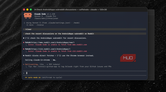 Claude Code showing the web fetch results from Reddit