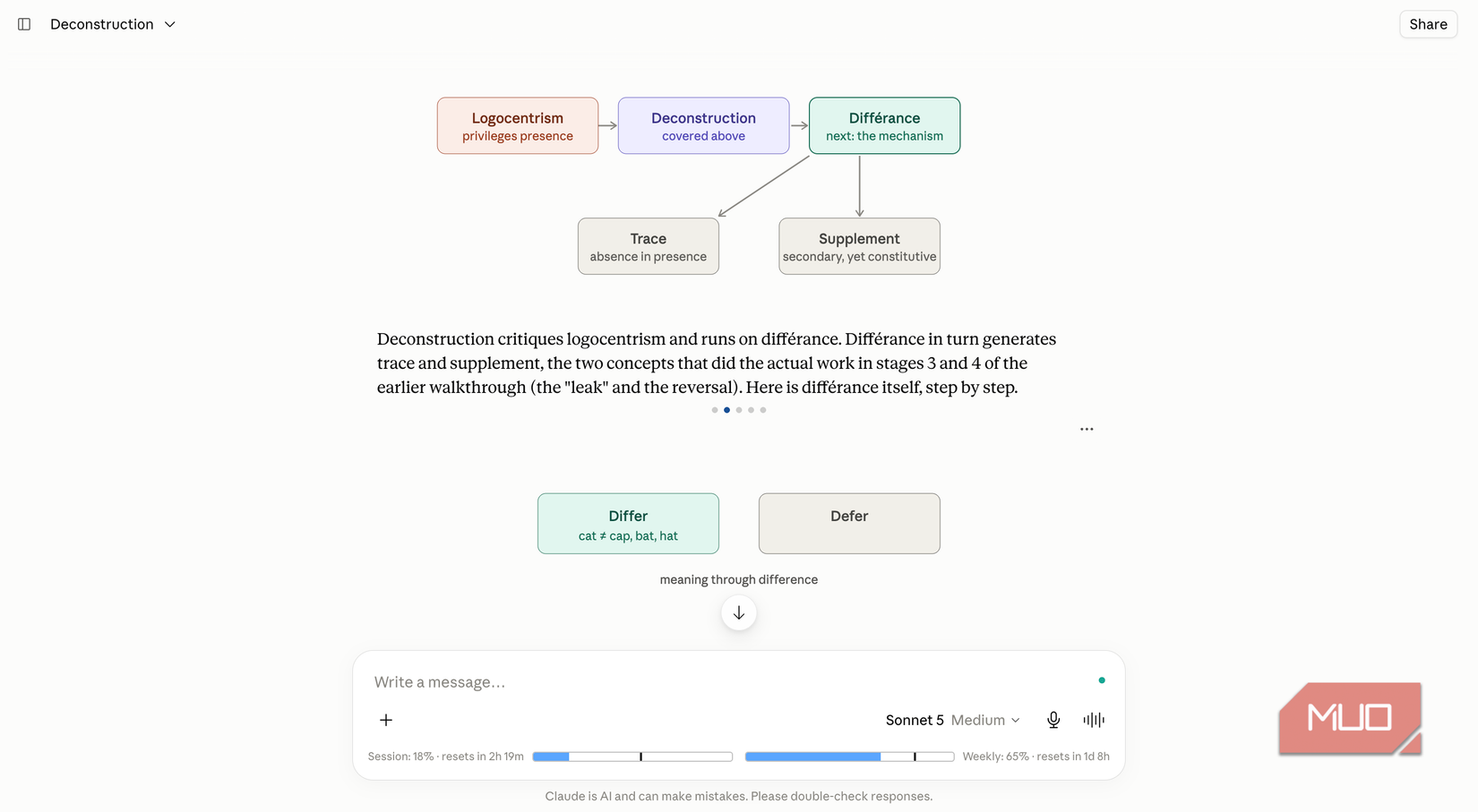 Claude showing step-through Diagram for Learning